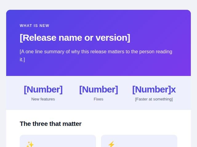 Preview of the Product update email template