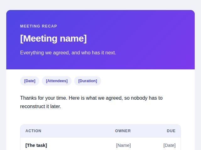 Preview of the After a meeting email template