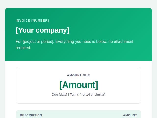 Preview of the Invoice email email template