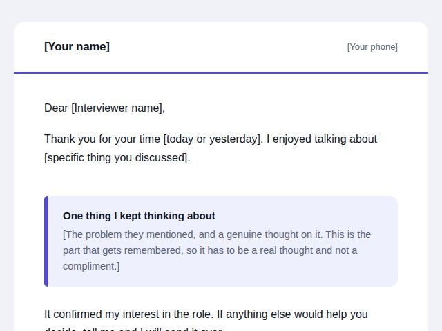 Preview of the After the interview email template