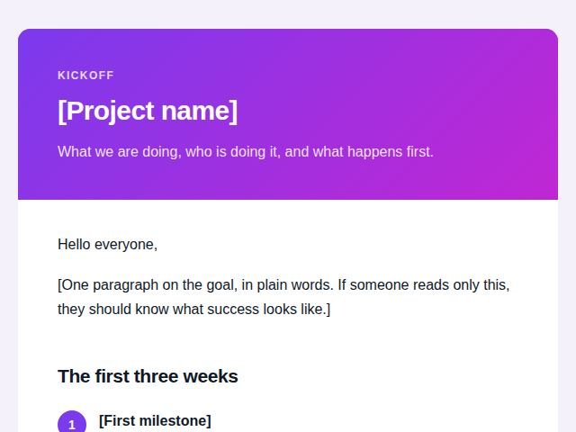 Preview of the Project kickoff email template