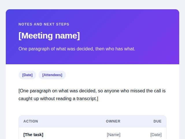 Preview of the Recap with actions email template