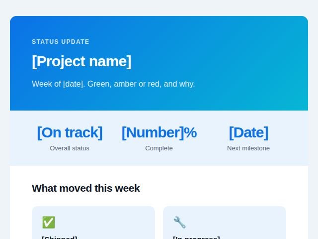 Preview of the Project status update email template
